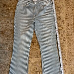 Frame Denim Black and White Striped Flare Jeans